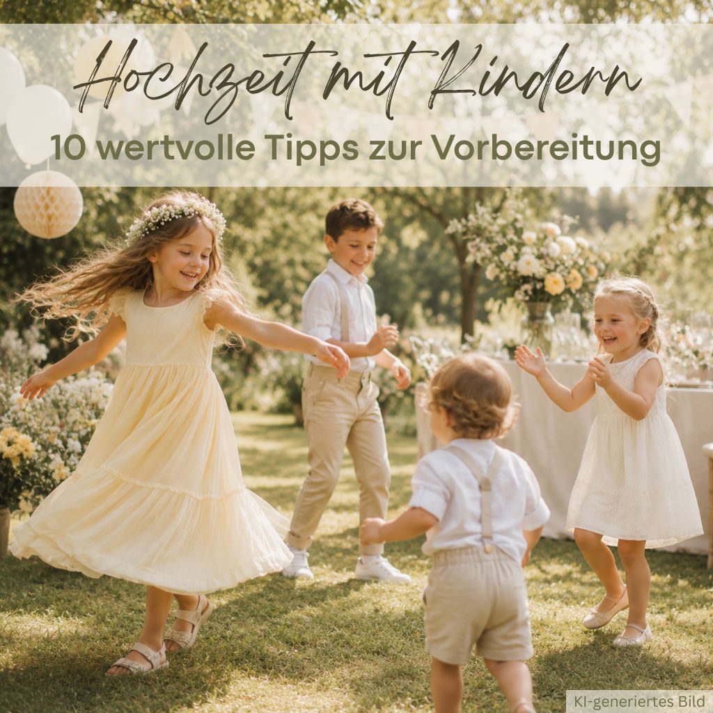 Kinder auf einer Hochzeitsfeier beim Tanzen im Garten