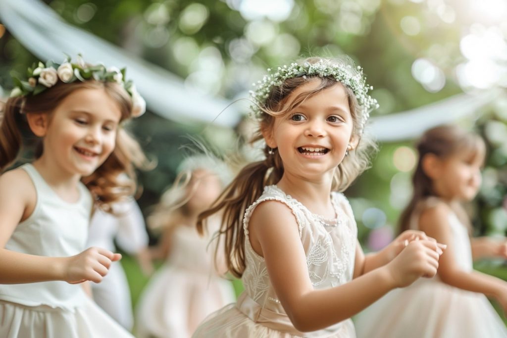 Kinder rennen und haben Spaß auf einer Hochzeit