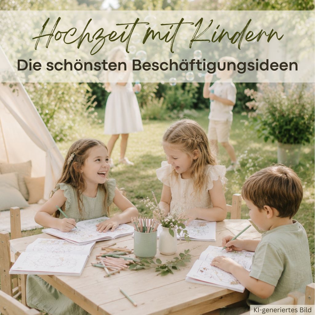 Kinder auf einer Hochzeitsfeier am Kindertisch beim Malen