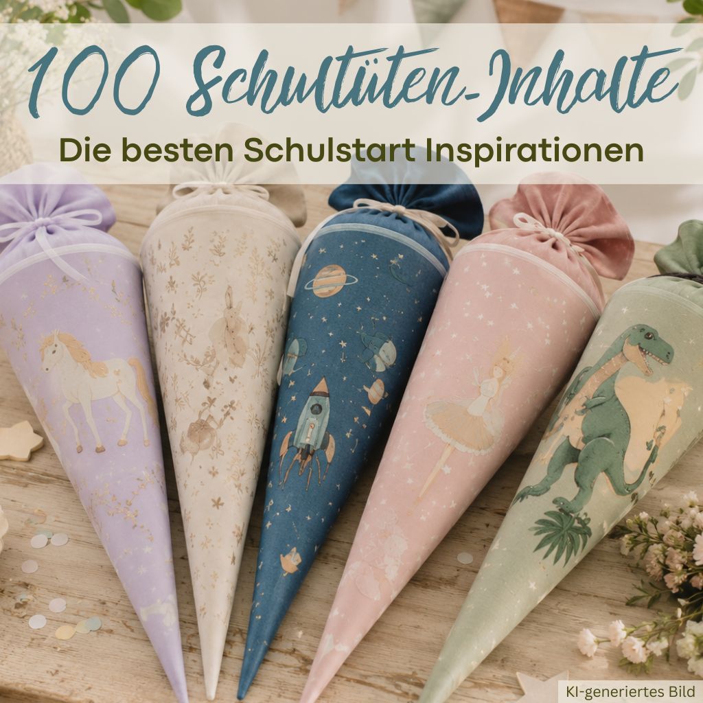 Bunte Schultüten die auf dem Tisch liegen