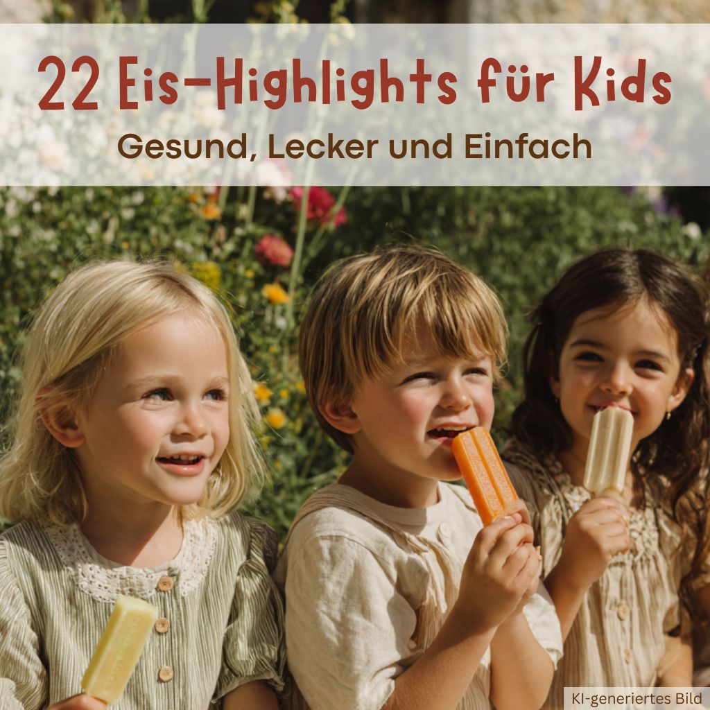 Kinder essen zuckerfreies Eis im Garten
