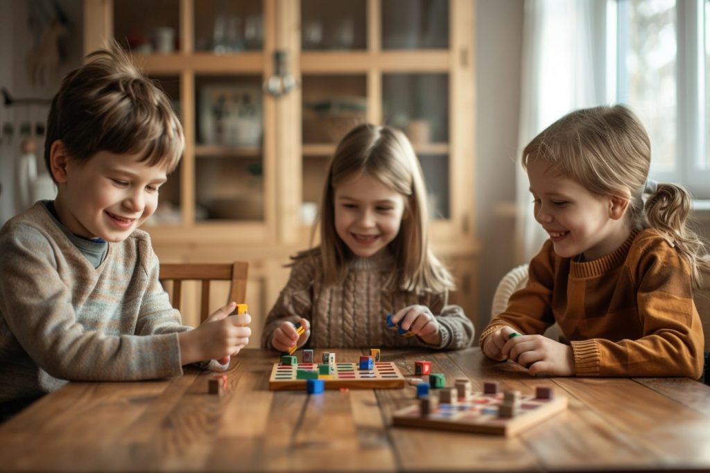 Kinder die Gesellschaftsspiele spielen