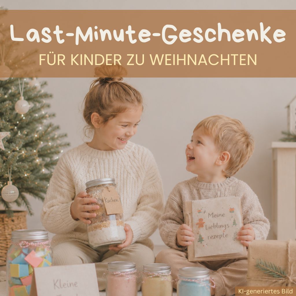 Kinder schauen sich ihre DIY Geschenke zu Weihnachten an
