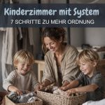 Mama und Kinder die Ordnung im Kinderzimmer machen